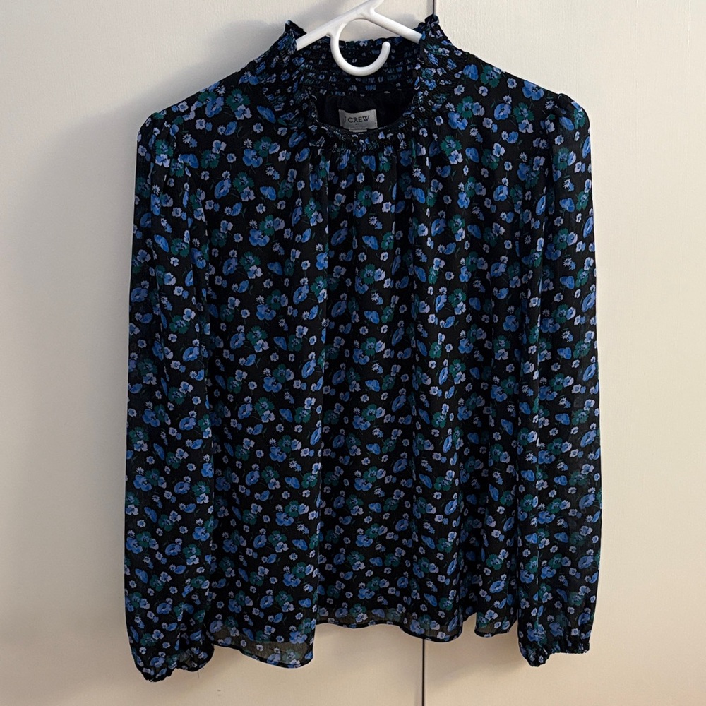 J. Crew floral mock neck blouse